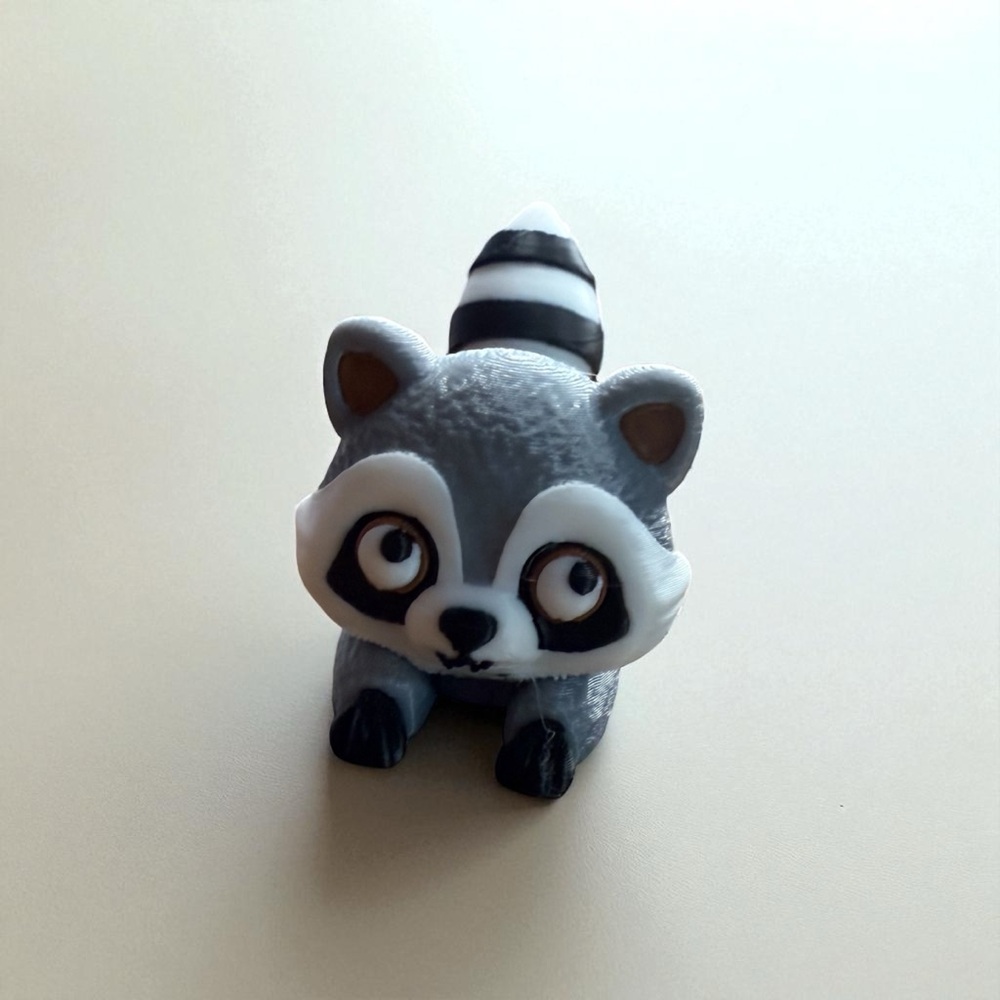 Sad-Eyed Raccoon Toy – Adorably Moody Animal Figure for Desk or Shelf
